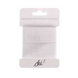 SACHET DE 6 / ELASTIQUE PLAT MAILLE POLYESTER BLANC 30 MM. X 1,0 M.